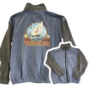 Vintage 80s 90s Wisconsin Dells Mens L/XL Jacket Ocean East‎ Full Zip Denim Look